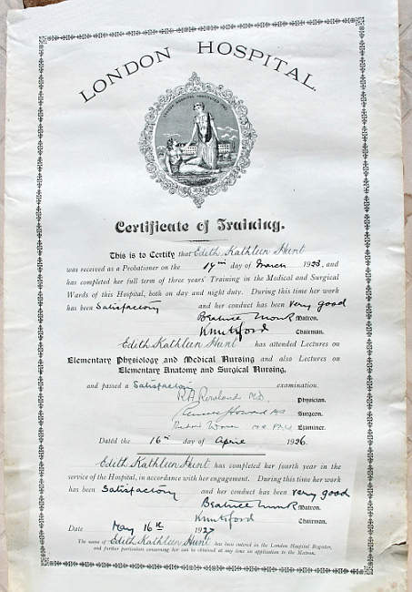 The London Hospital Nurse Training Certificate 1924 - 1927