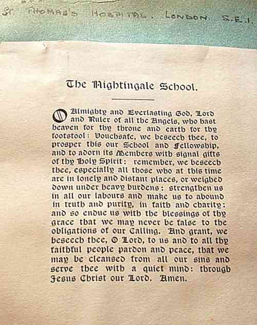 The prayer of the Nightingale school of nursing, St Thomas' Hospital, London